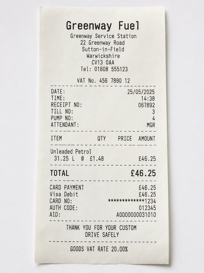 ADI Admin expense receipt upload showing a saved receipt image